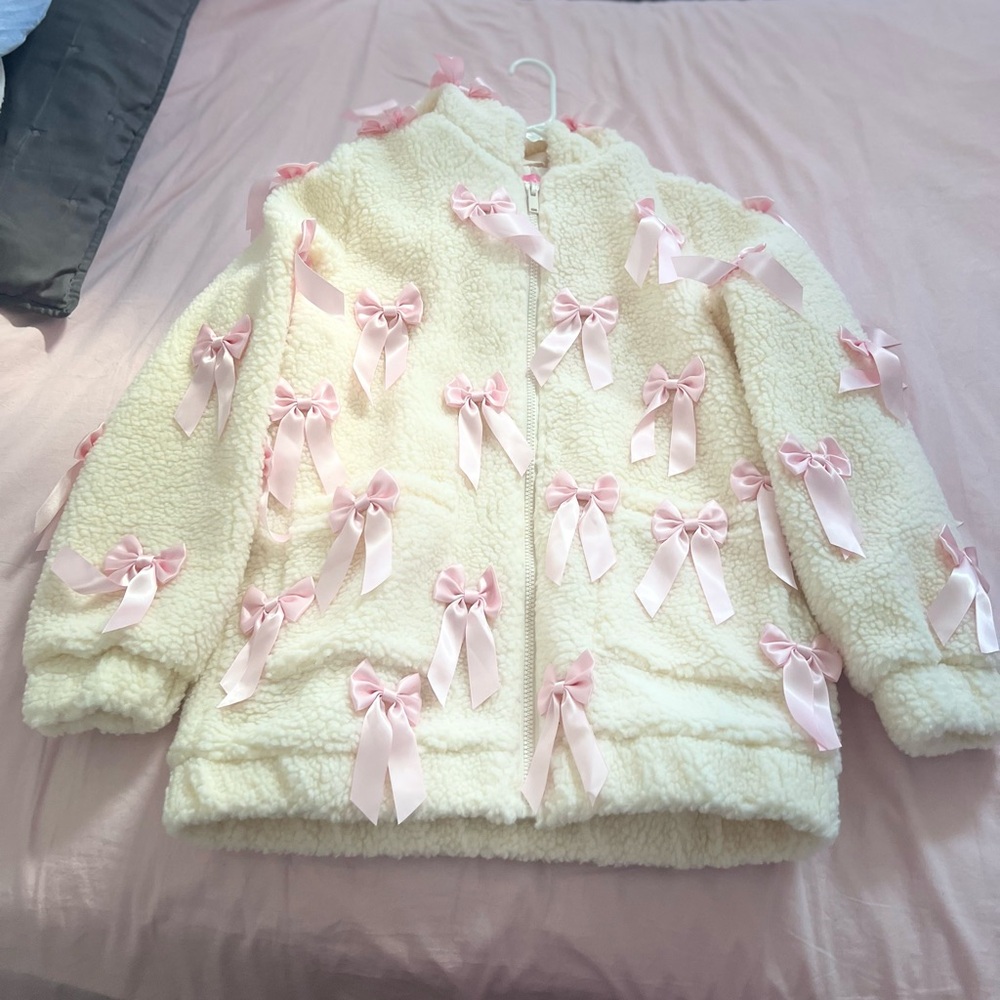 Sugar Thrillz Cream Fleece Jacket with Pink Bows - Picture 1 of 4